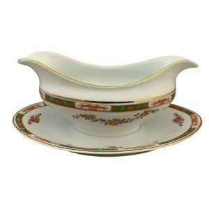 Vintage Paul Muller Bavaria China Gravy Boat w/ Attached Underplate The Cassel